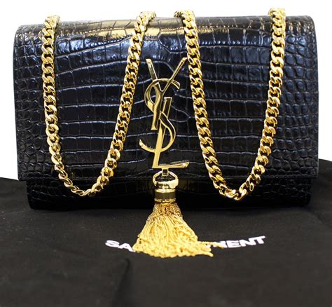 small black ysl bag with gold chain